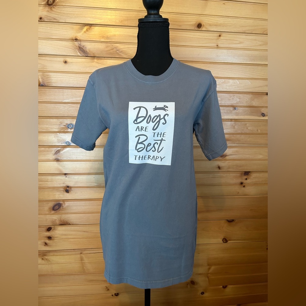 Ladies Cotton TShirt - Dogs are the Best Therapy - Size Small